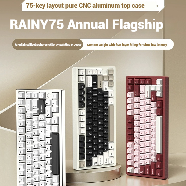 Pc Gaming Keyboard - Drahtlose Bluetooth RAINY75 maßgeschneiderte Gaming-Tastatur, Aluminiumgehäuse,