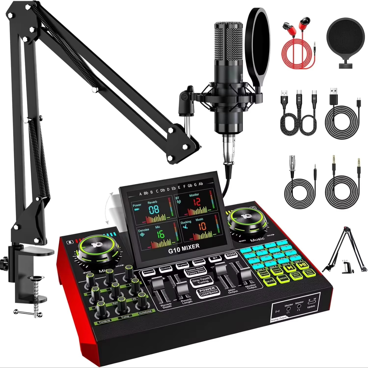 Gaming Pc Equipment - Tenlamp G10 Live-Streaming Audio-Interface Gaming-Audio-Mixer, Podcast-Ausrüstung