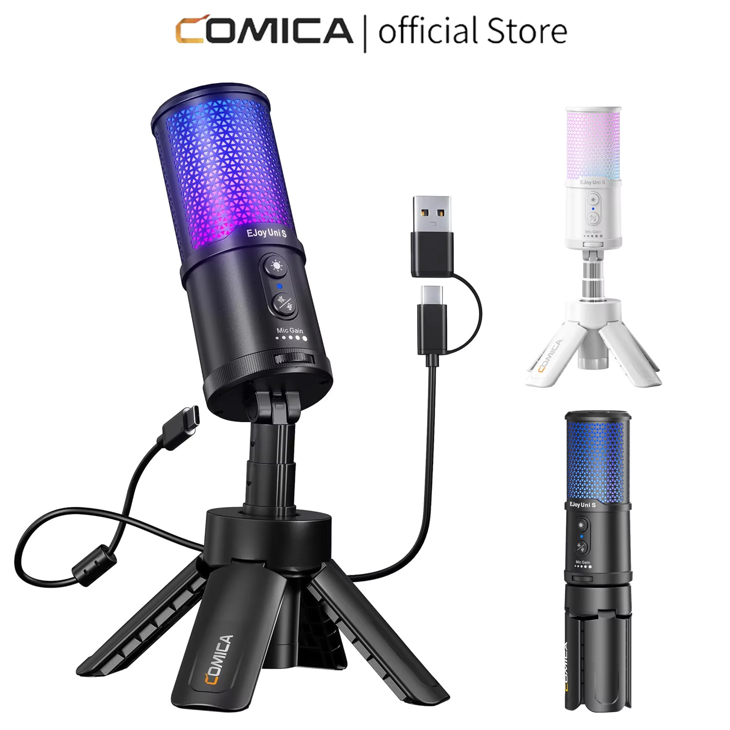 Pc Gaming Youtubers - COMICA RGB Gaming USB-Kondensatormikrofon mit Stativ,