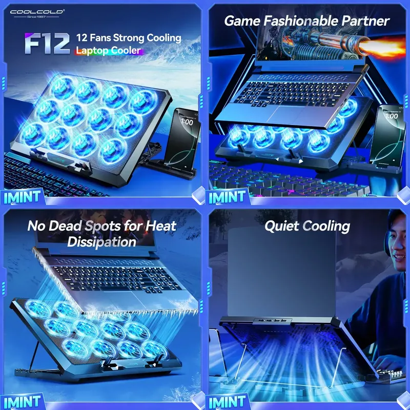 Laptop Cooling Pad - COOLCOLD Laptop-Kühlpad mit 12 leisen Lüftern,